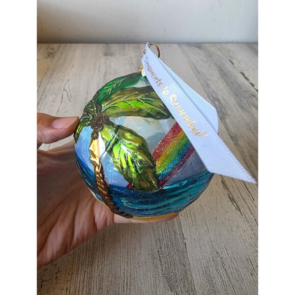 Beach glitter rainbow ball ornament palm tree tropical Hawaiian remember Xmas - Picture 6 of 12